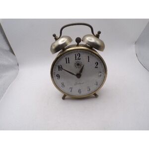 Vintage Gabriel Twin Bell Alarm Clock Gold Tone Mechanical Wind Up Desk READ